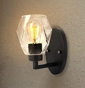 Industrial Wall Sconce w/ Seeded Glass Shade, Appears New