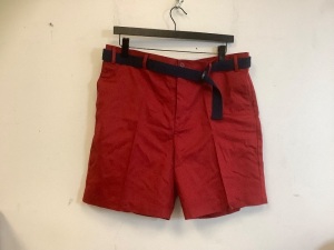 Savane Select Edition Red Flat Front Shorts With Navy Belt, Size 42, Appears New