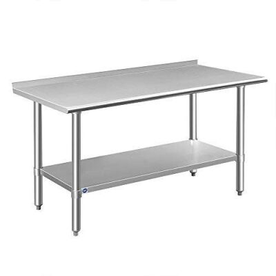 ROCKPOINT Stainless Steel Commercial Prep Table with Adjustable Under Shelf and Table Foot, 60" x 24" - Minor Dent