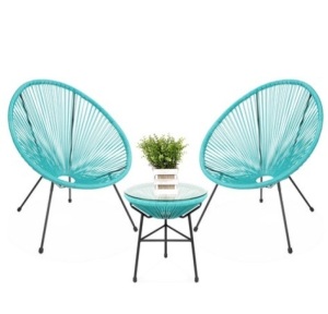 3-Piece All-Weather Patio Acapulco Bistro Set w/ Rope, Glass Top Table 