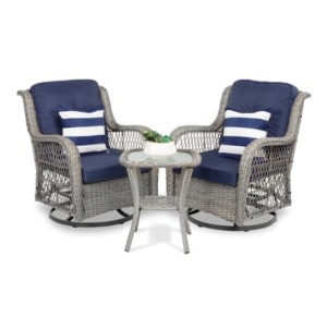 3-Piece Patio Wicker Bistro Furniture Set, Navy