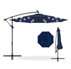 Solar LED Offset Hanging Patio Umbrella, 10ft, Navy