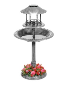 Solar Lighted Outdoor Pedestal Bird Bath, Stone