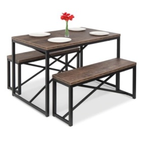 3-Piece Bench Style Dining Furniture Set, 45.5in, Black/Brown