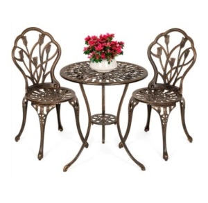 3-Piece Cast Aluminum Patio Bistro Set, Brown