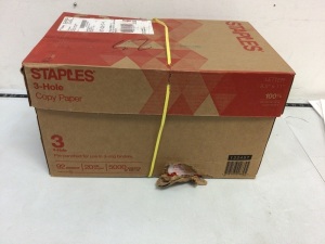 Box of Staples 8.5x11" 3 Hole Copy Paper, Appears New