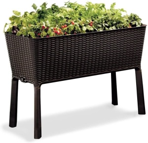 Keter Easy Grow 31.7 Gallon Raised Garden Bed with Self Watering Planter Box and Drainage Plug