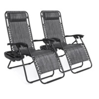 Set of 2 Adjustable Zero Gravity Patio Chair Recliners, Gray