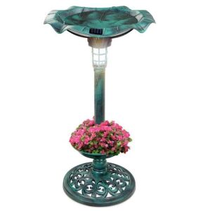 Solar Lighted Bird Bath w/ Planter