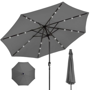 Solar LED Lighted Patio Umbrella w/ Tilt Adjustment, UV-Resistance - 10ft 