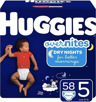 Lot of (2) Huggies Overnites Nighttime Diapers, Size 5, 58 Ct - New 