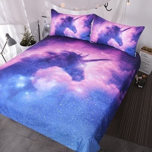 BlessLiving Purple Galaxy Unicorn Bedding Set Twin Duvet Cover & 2 Pillowcases - Appears New 