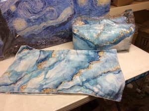 BlessLiving Blue & Gold Marbled Comforter Set, Full/Queen, Comforter & 2 Pillowcases - E-Comm Return, Appears New 