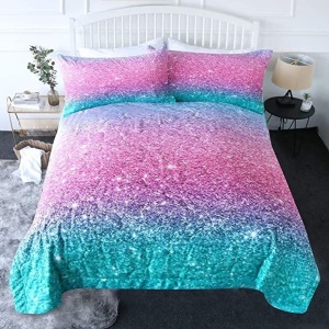 BlessLiving 3 Piece Pink Glitter Comforter Set with Pillow Shams, Twin - E-Comm Return, Appears New 