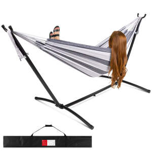 2-Person Brazilian-Style Double Hammock w/ Carrying Bag and Steel Stand