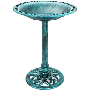 Vintage Outdoor Garden Bird Bath w/ Fleur-de-Lis Accents