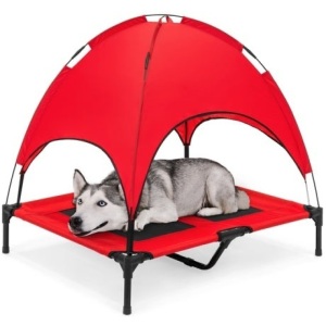 36in Outdoor Raised Cooling Pet Dog Bed w/ Canopy, Travel Bag