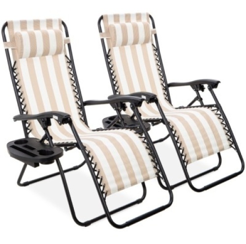 Set of 2 Adjustable Zero Gravity Patio Chair Recliners w/ Cup Holders&nbsp;