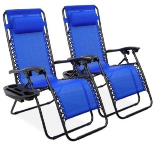 Set of 2 Adjustable Zero Gravity Patio Chair Recliners w/ Cup Holders&nbsp;