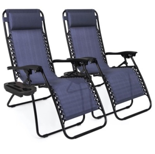 Set of 2 Adjustable Zero Gravity Patio Chair Recliners w/ Cup Holders&nbsp;