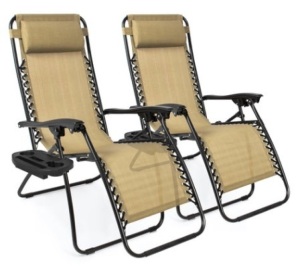 Set of 2 Adjustable Zero Gravity Patio Chair Recliners w/ Cup Holders 