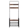Industrial Coat Rack Shoe Bench, Hall Tree Entryway Storage Shelf, Wood Look Accent Furniture with Metal Frame - Appears New 