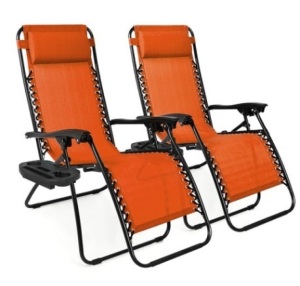 Set of 2 Adjustable Zero Gravity Patio Chair Recliners w/ Cup Holders 