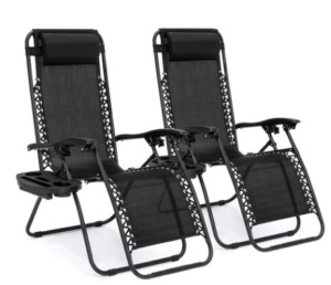 Set of 2 Adjustable Zero Gravity Patio Chair Recliners w/ Cup Holders 