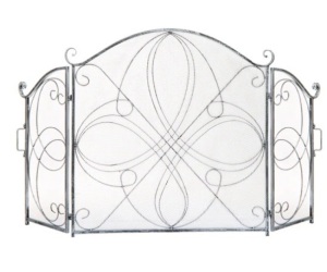 3-Panel Wrought Iron Metal Fireplace Screen Cover w/ Scroll Design - 55x33in,Appears New