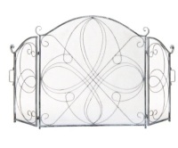 3-Panel Wrought Iron Metal Fireplace Screen Cover w/ Scroll Design - 55x33in,Appears New