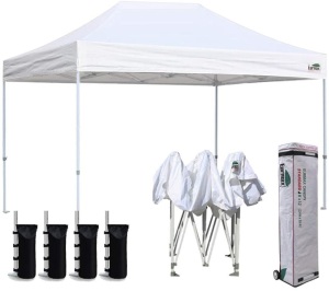 Eurmax Standard 8 x 12 Ez Pop Up Canopy with Deluxe Wheeled Storage Bag, White - E-Comm Return, Appears New