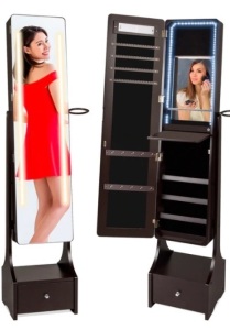 Standing Full Length LED Mirror Jewelry Armoire w/Interior & Exterior Lights,New