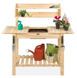 Wood Garden Potting Bench w/ Sliding Tabletop, Food Grade Dry Sink,New