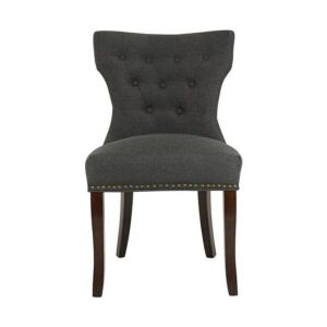 Mid-Back Button-Tufted Fabric Side Dining Chairs, Charcoal, Set of 2  