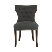 Mid-Back Button-Tufted Fabric Side Dining Chairs, Charcoal, Set of 2&nbsp;&nbsp;