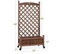 Wood Planter Box & Lattice Trellis w/ Drainage, Optional Wheels - 48in