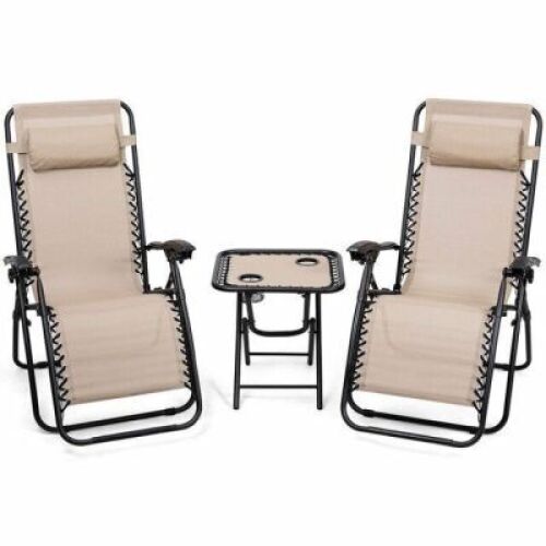3 Pcs Folding Portable Zero Gravity Reclining Lounge Chairs & Table