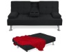 Linen Upholstered Convertible Sofa Bed Futon w/ 2 Cupholders,NEW