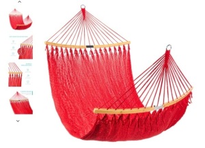 2-Person Woven Polyester Hammock w/ Curved Bamboo Spreader Bar, Carry Bag,APPEARS NEW
