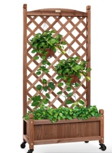 Wood Planter Box & Lattice Trellis w/ Drainage, Optional Wheels - 60in,NEW