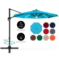 360-Degree LED Cantilever Offset Patio Umbrella with&nbsp;Tilt, 10ft, Light Blue - Appears New&nbsp;&nbsp;