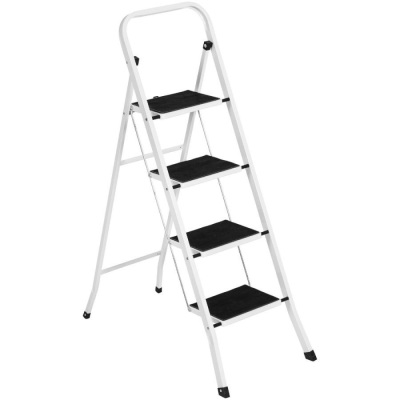 Folding Steel 4-Step Ladder with Hand Rail, Wide Steps, 330lbs Capacity - Appears New  