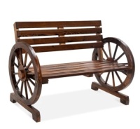 2-Person Rustic Wooden Wagon Wheel Bench 