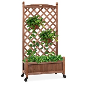 Wood Planter Box & Lattice Trellis w/ Drainage, Optional Wheels - 60in,New