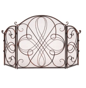 3-Panel Wrought Iron Metal Fireplace Screen Cover w/ Scroll Design - 55x33in,New