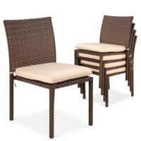 Set of 4 Stackable Outdoor Patio Wicker Chairs with&nbsp;Cushions, UV-Resistance, Brown - Appear New&nbsp;