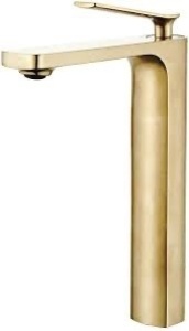 Contemporary Single Handle Tall Brushed Nickel Gold Bathroom Vessel Sink Faucet, Lavatory Faucet with Hoses