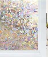Haton Window Privacy Film Rainbow Static Cling Stained Glass Film Window Covering Sticker Non-Adhesive Removable Reflective Window Vinyl, Anti-UV Sun Blocker Heat Control for Home, 17.5 x 78.7 inches,New