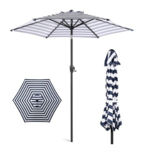 Outdoor Market Patio Umbrella, 7.5ft, Navy Stripe