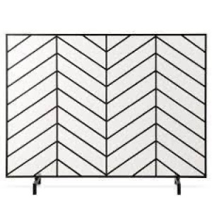 Single Panel Iron Chevron Fireplace Screen w/ Antique Finish - 38x31in